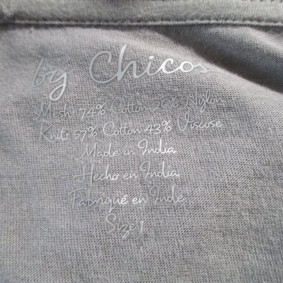 Chico's Gray Lucie Lace Front Sheer 3/4 Sleeve Knit Back Top Size 1/M/8 - Picture 4 of 16